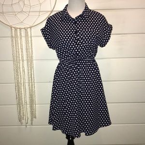 Navy and white polka dot dress